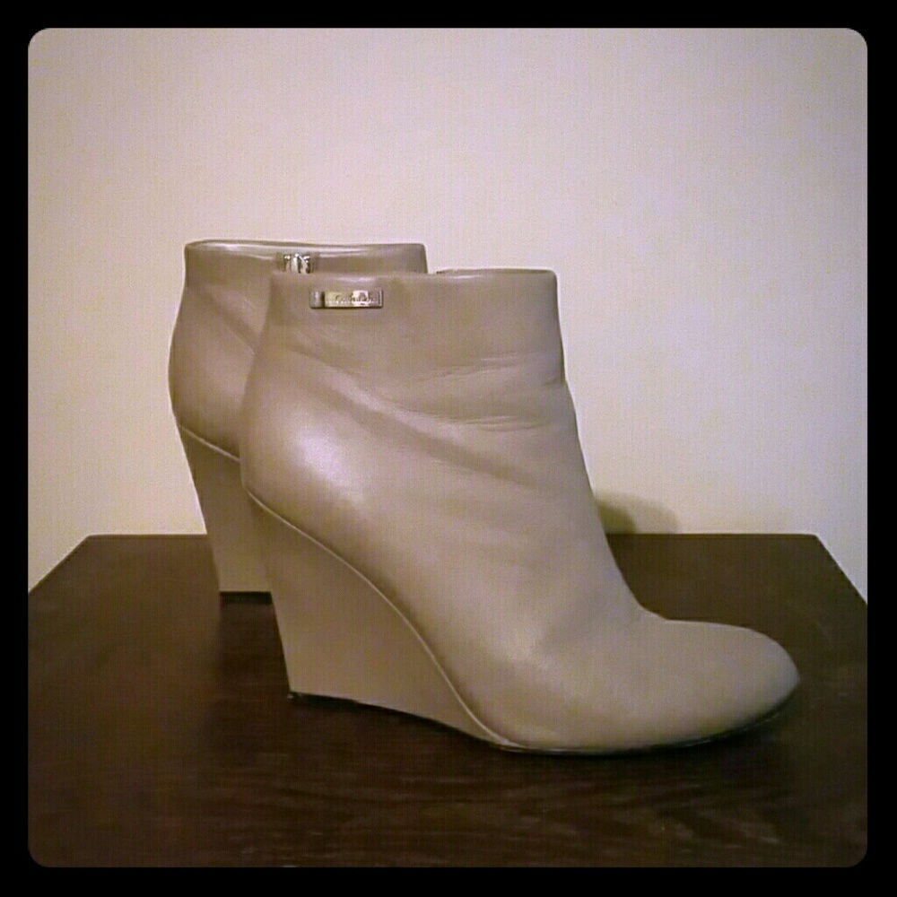 Gray wedge ankle boots